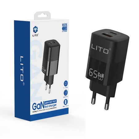 Оптовое быстрое зарядное устройство LITO GaN 2-в-1 с разъемом USB-C мощностью 65 Вт
     