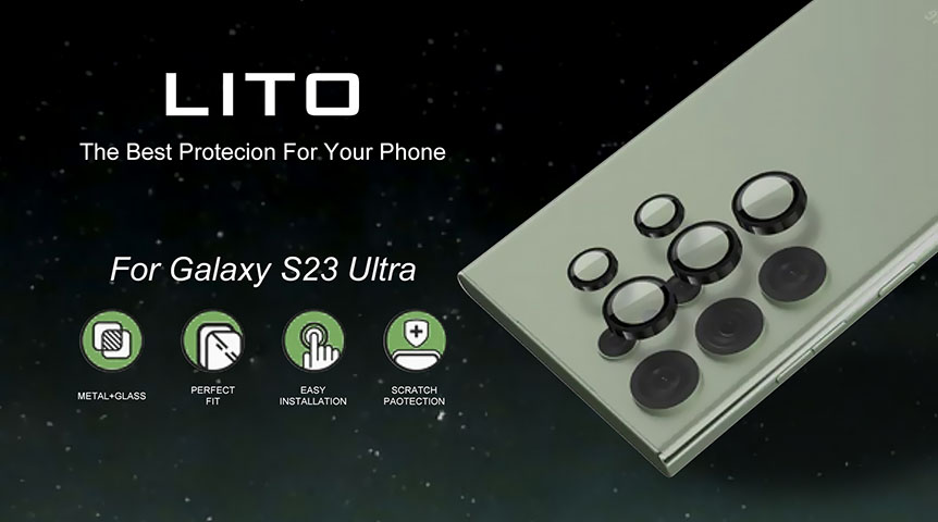 Металлический протектор объектива камеры Lito S + для Samsung Galaxy S23 Ultra с комплектом Easy Installtion