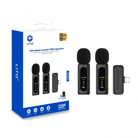 Профессиональный беспроводной петличный микрофон Lito LM02 для записи со смартфона. 