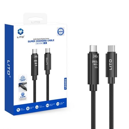 LITO LD32CC кабель быстрой зарядки USB-C — USB-C мощностью 240 Вт с TFT-дисплеем отображения мощности в реальном времени 