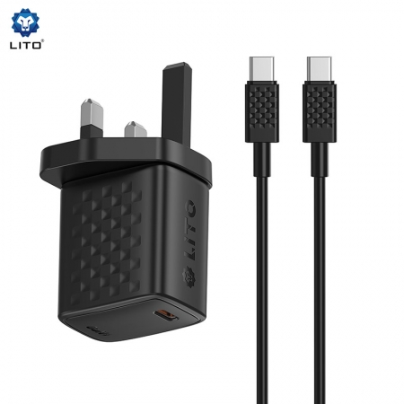 Быстрое зарядное устройство LITO LC14 GaN 20 Вт PD с портом USB-C и британской вилкой 