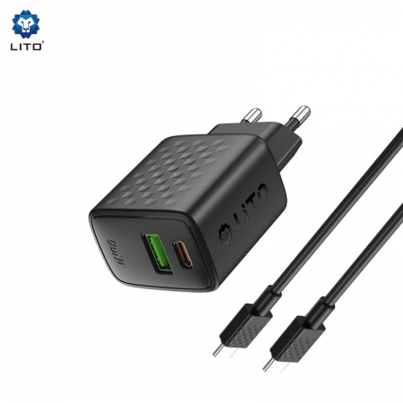 Быстрое зарядное устройство LITO LC15 GaN 20 Вт с двумя портами USB-C и USB-A 