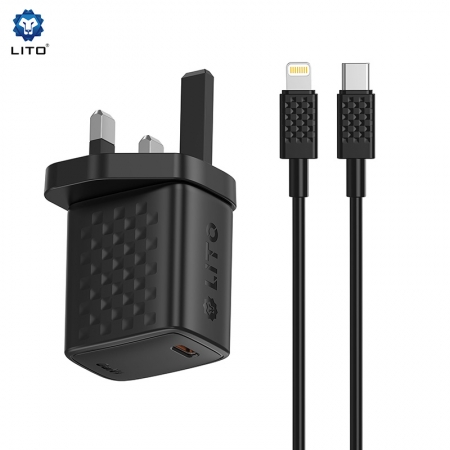 Быстрое зарядное устройство LITO LC14 GaN 20 Вт PD с портом USB-C и британской вилкой 