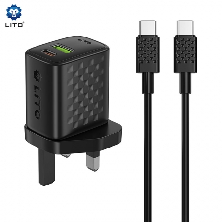 Быстрое зарядное устройство LITO LC16 GaN 20 Вт с USB-C и USB-A 