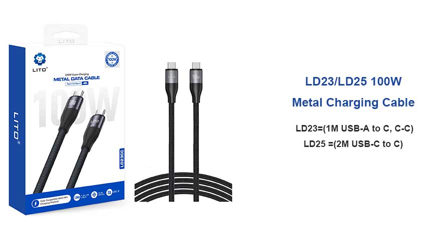 Кабель для быстрой зарядки LITO LD23 LD25 100 Вт, 1 м, 2 м, тип C