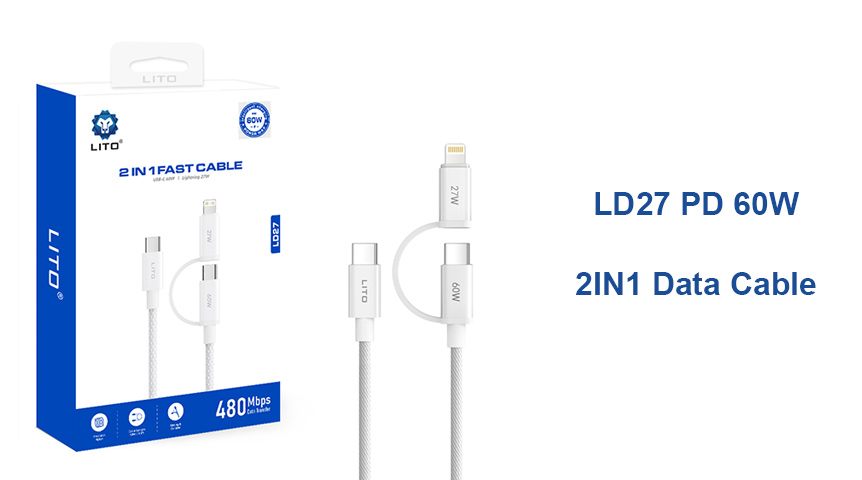 LITO LD27 60W 2-в-1 кабель для быстрой зарядки с разъемами USB C и Lightning