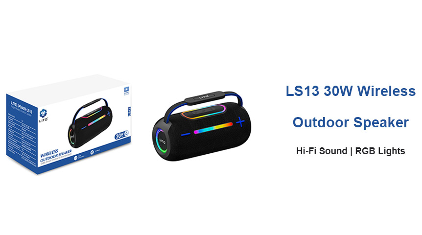 Беспроводная уличная колонка LITO LS13 мощностью 30 Вт с RGB-подсветкой и глубокими басами.